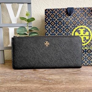 TORY BURCH Emerson L-zip Continental Wallet Black NWT